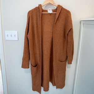 Pink Rose Long Waffle Cardigan with Hood